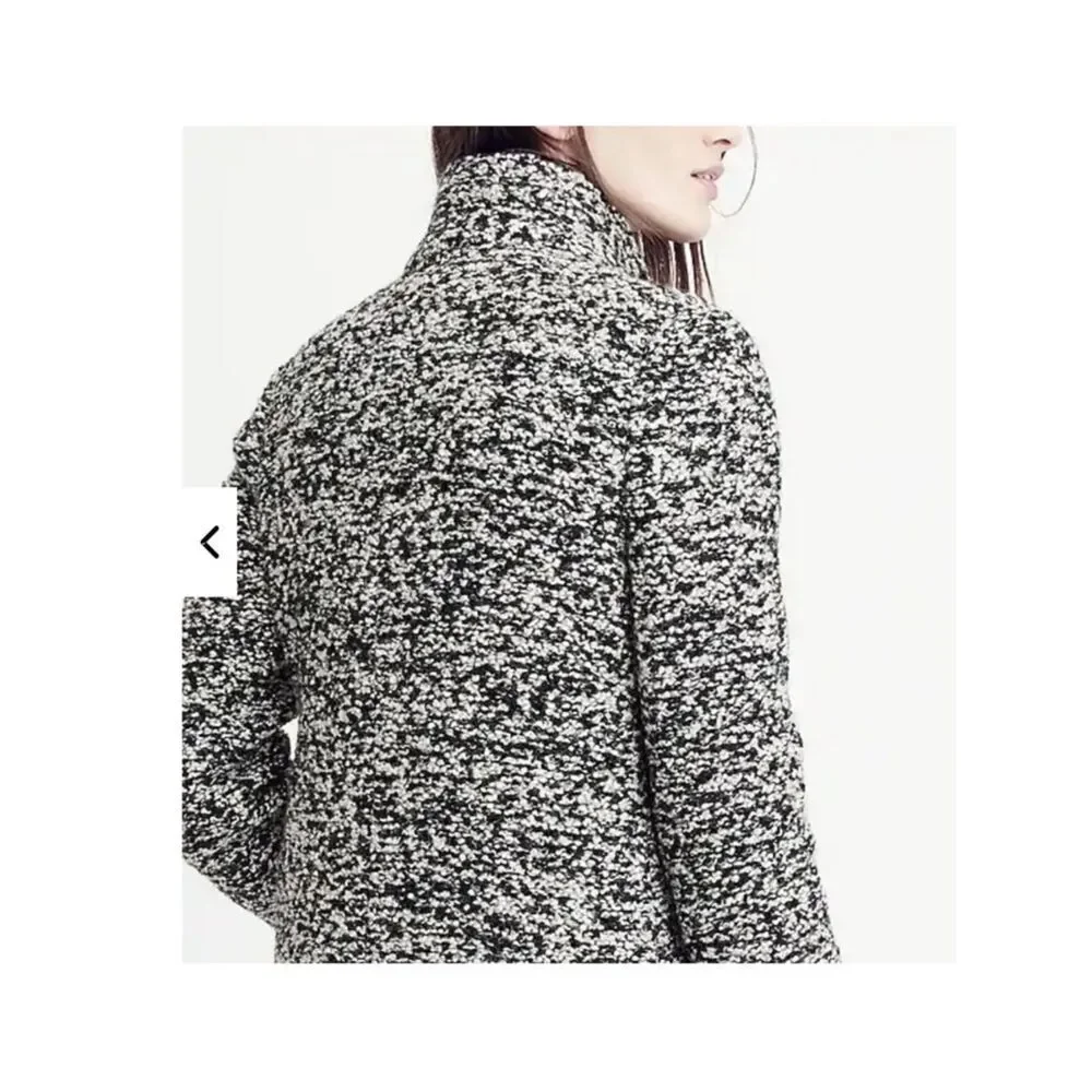 J. Crew Coat Italian Wool Lodge Zip Up in Boucle Speckled Black White Women’s 4